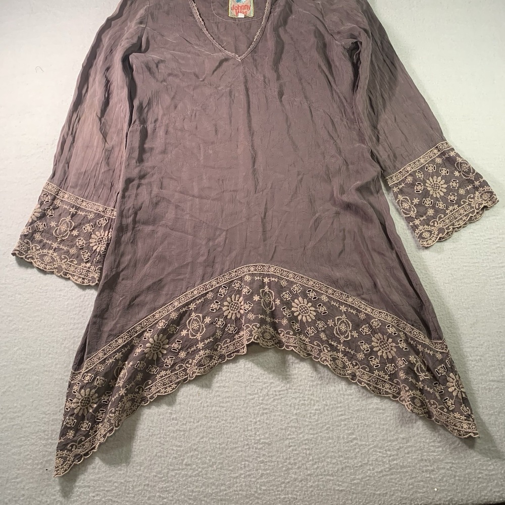 Johnny Was Brown Embroidered Asymmetrical V-neck Tunic Top Size S - Picture 3 of 11